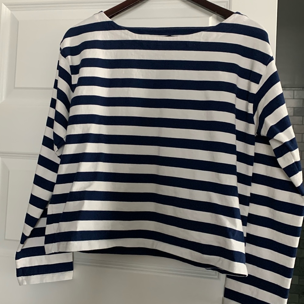 J Crew NWOT cropped navy and white striped top
